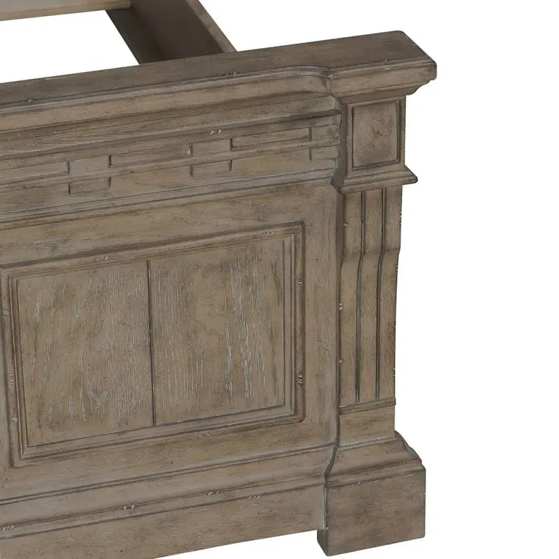 Lit en panneau de Rubberwood Taupe Dusty avec détails de Fretwork sculpté, Queen/King