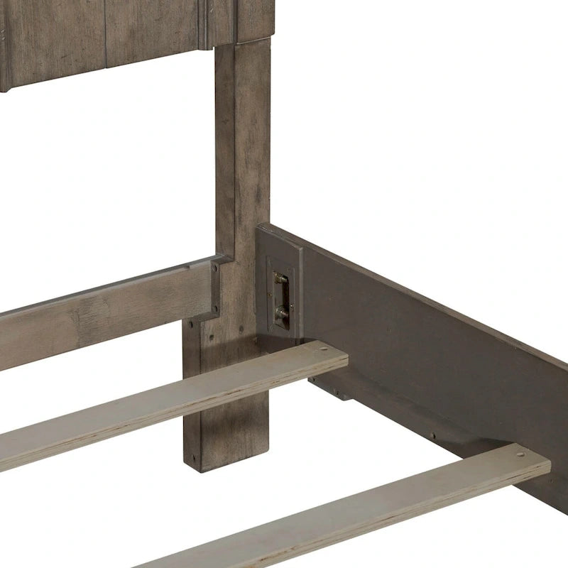 Lit en panneau de Rubberwood Taupe Dusty avec détails de Fretwork sculpté, Queen/King
