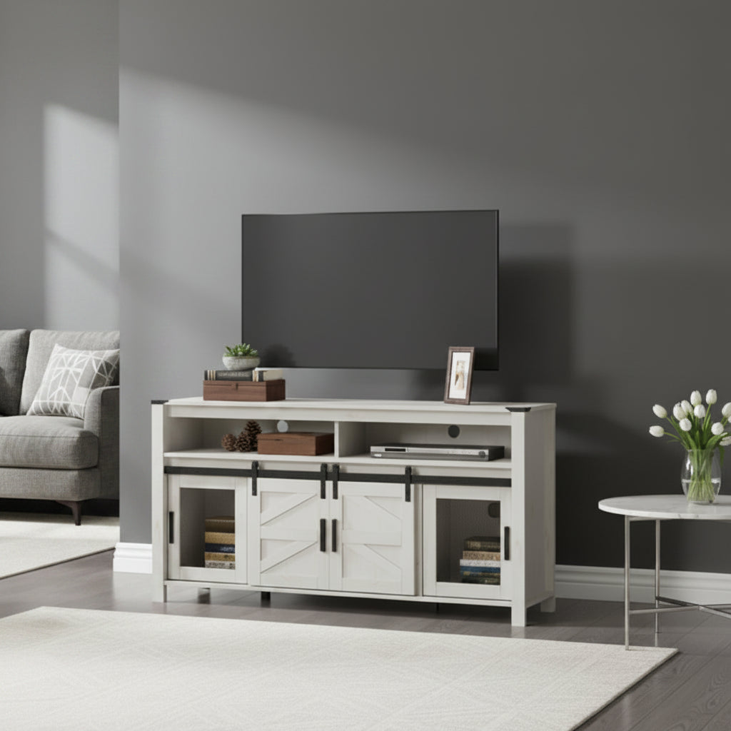 Farmhouse Barn Door TV Stand, Living Room Entertainment Center