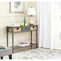 Console de style champêtre gris avec paniers en rotin et étagère de rangement, 114 cm de large