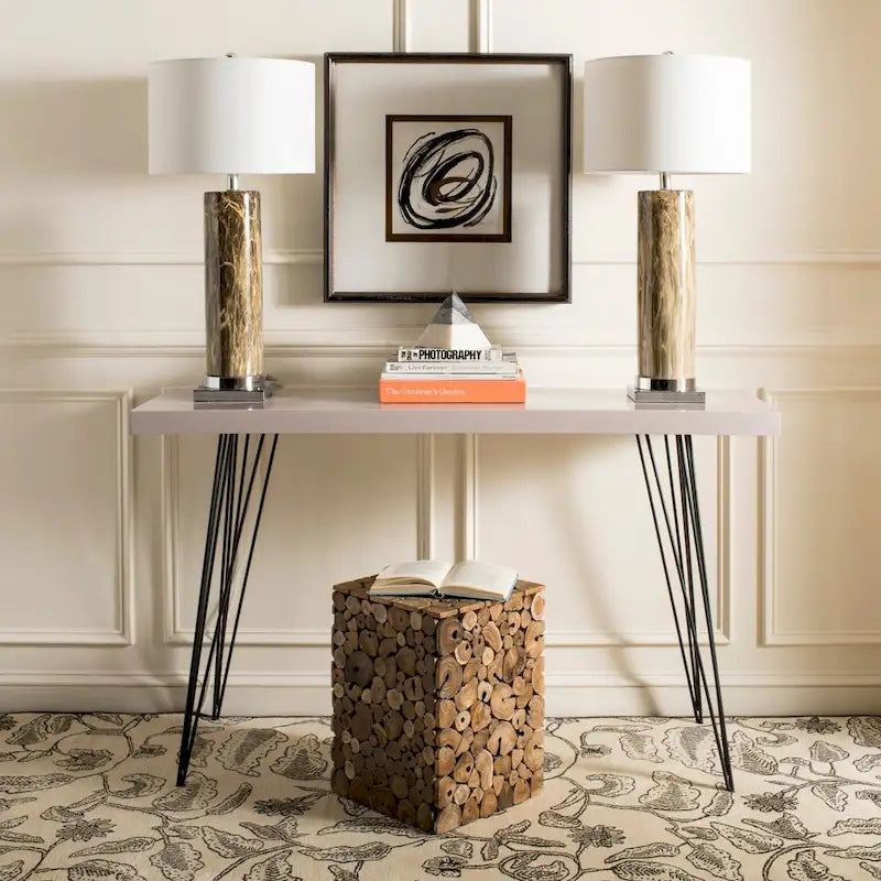 Tabouret d'appoint et table d'appoint en teck naturel – Design rustique en bois massif, teck érodé durable