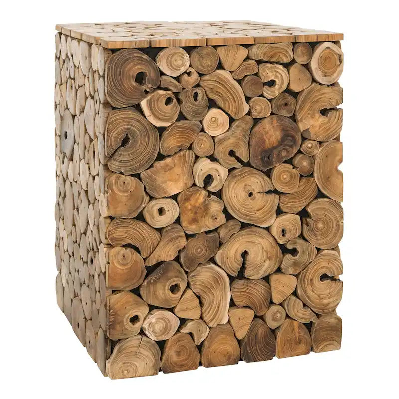Tabouret d'appoint et table d'appoint en teck naturel – Design rustique en bois massif, teck érodé durable