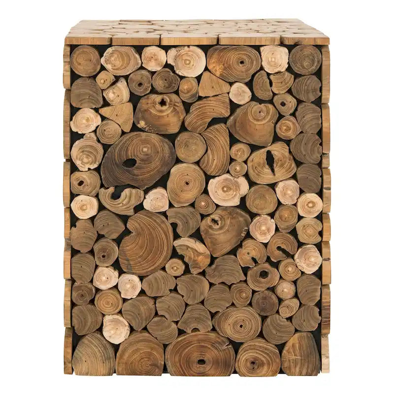 Tabouret d'appoint et table d'appoint en teck naturel – Design rustique en bois massif, teck érodé durable
