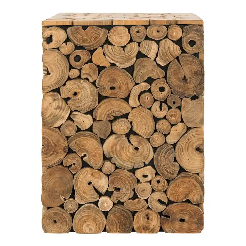 Tabouret d'appoint et table d'appoint en teck naturel – Design rustique en bois massif, teck érodé durable