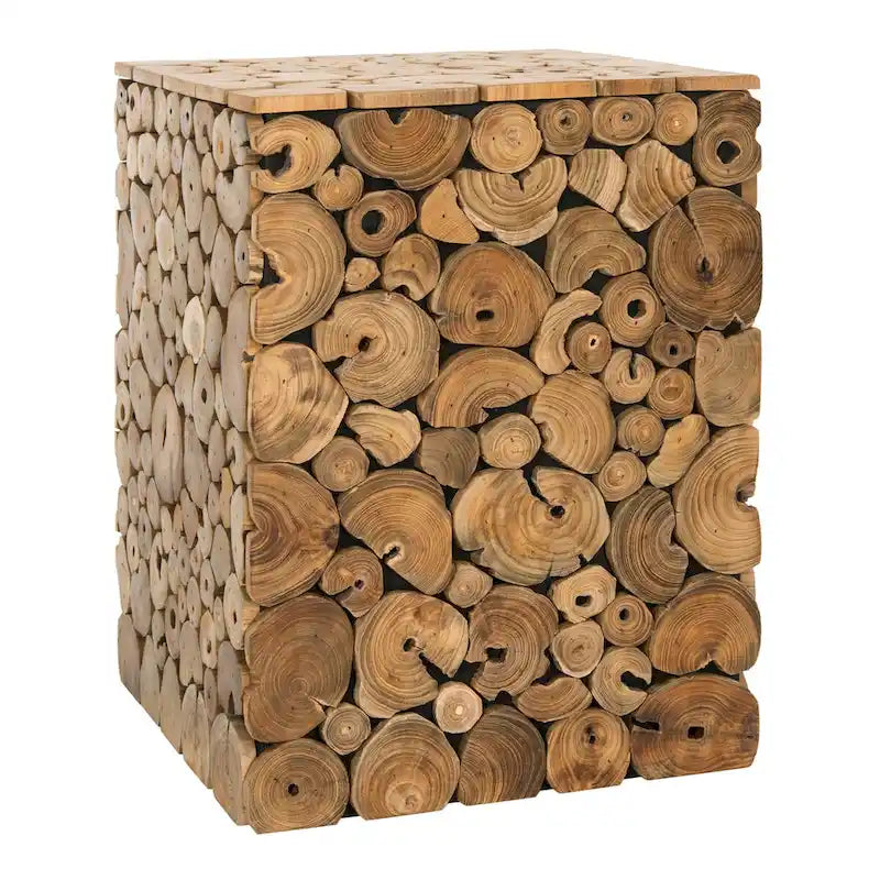 Tabouret d'appoint et table d'appoint en teck naturel – Design rustique en bois massif, teck érodé durable