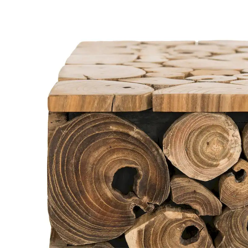 Tabouret d'appoint et table d'appoint en teck naturel – Design rustique en bois massif, teck érodé durable