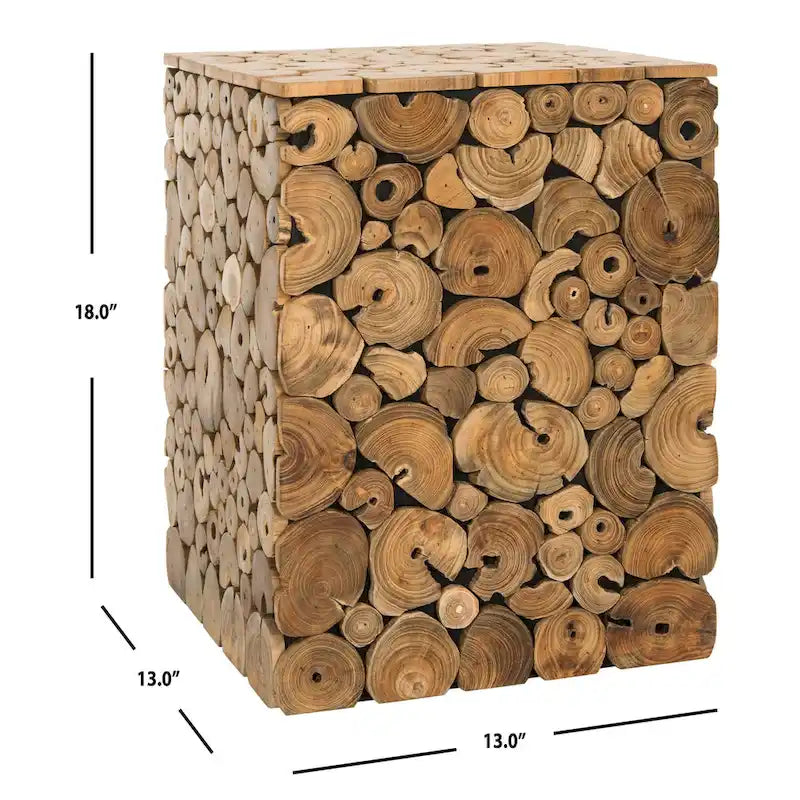 Tabouret d'appoint et table d'appoint en teck naturel – Design rustique en bois massif, teck érodé durable