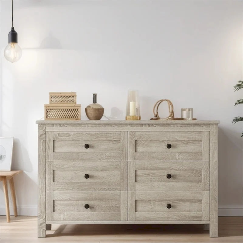 Commode en bois à 6 tiroirs – Armoire de chambre spacieuse avec rails de glissement lisses