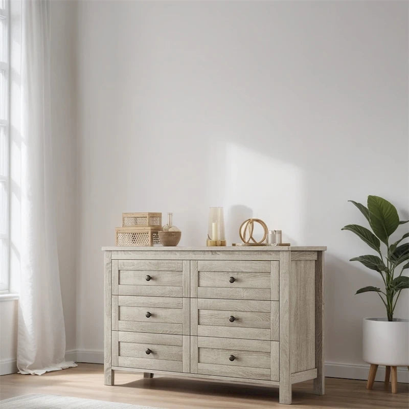 Commode en bois à 6 tiroirs – Armoire de chambre spacieuse avec rails de glissement lisses