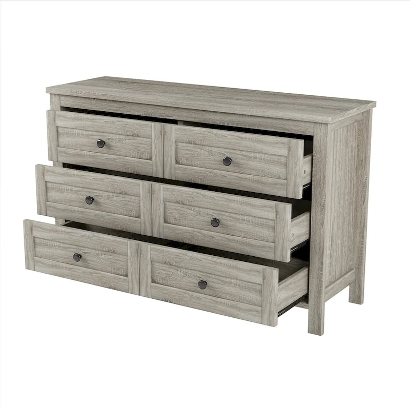 Commode en bois à 6 tiroirs – Armoire de chambre spacieuse avec rails de glissement lisses