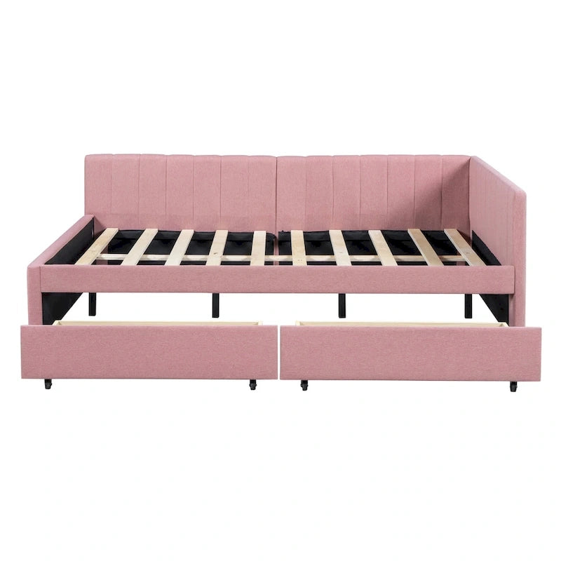 Lit de repos capitonné pleine grandeur avec 2 tiroirs de rangement Cadre de lit banquette Aucun sommier tapissier requis