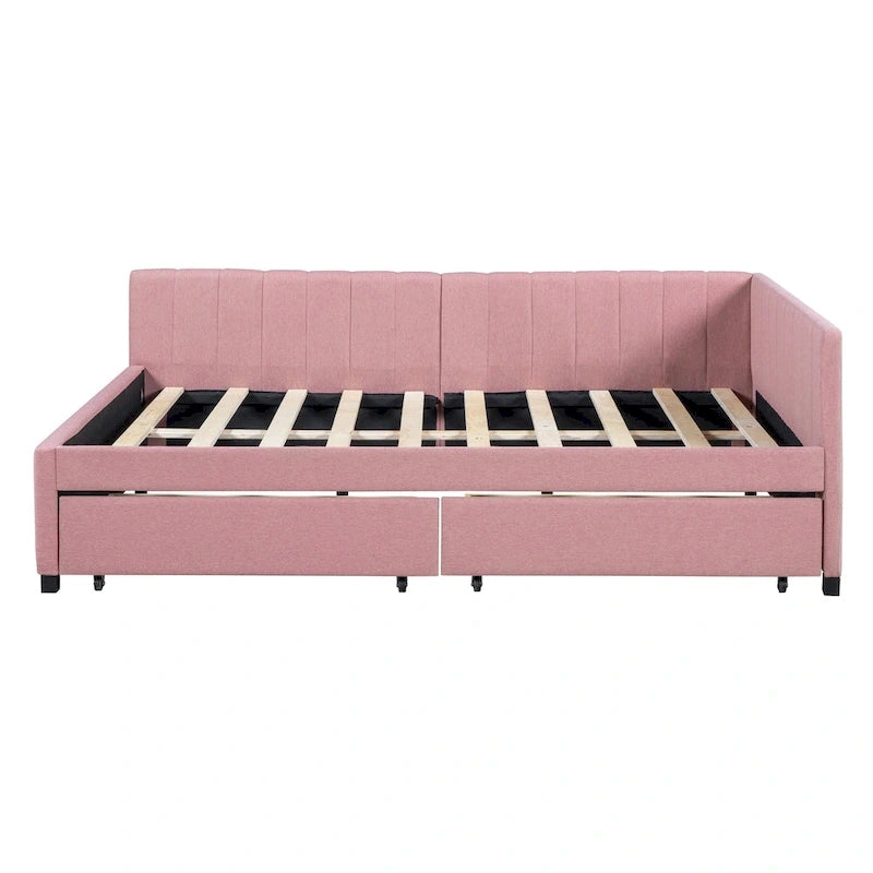 Lit de repos capitonné pleine grandeur avec 2 tiroirs de rangement Cadre de lit banquette Aucun sommier tapissier requis