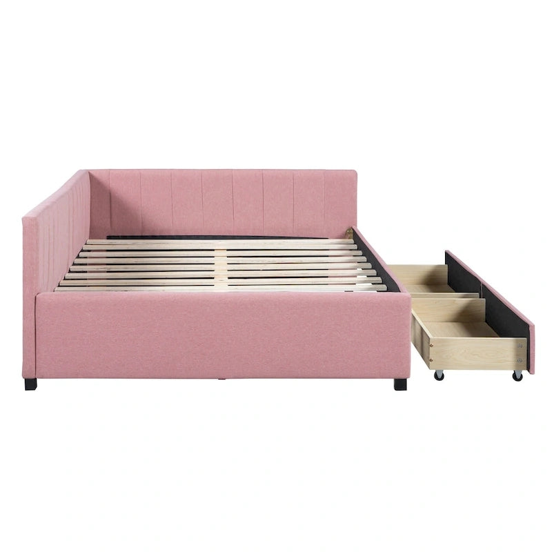 Lit de repos capitonné pleine grandeur avec 2 tiroirs de rangement Cadre de lit banquette Aucun sommier tapissier requis