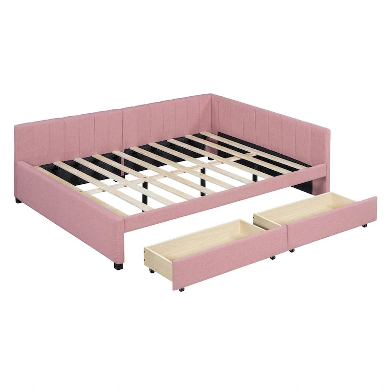 Lit de repos capitonné pleine grandeur avec 2 tiroirs de rangement Cadre de lit banquette Aucun sommier tapissier requis