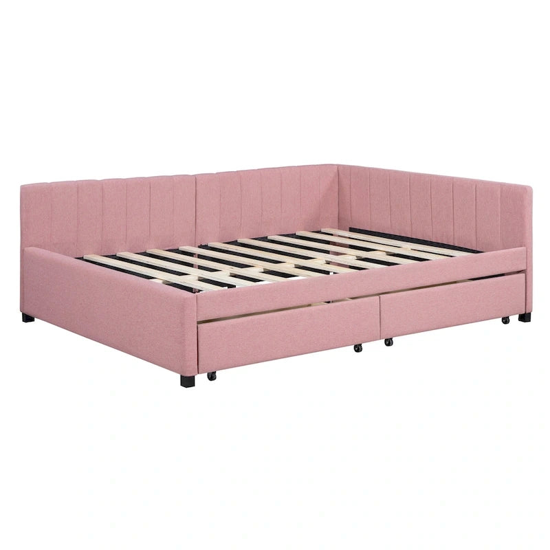 Lit de repos capitonné pleine grandeur avec 2 tiroirs de rangement Cadre de lit banquette Aucun sommier tapissier requis