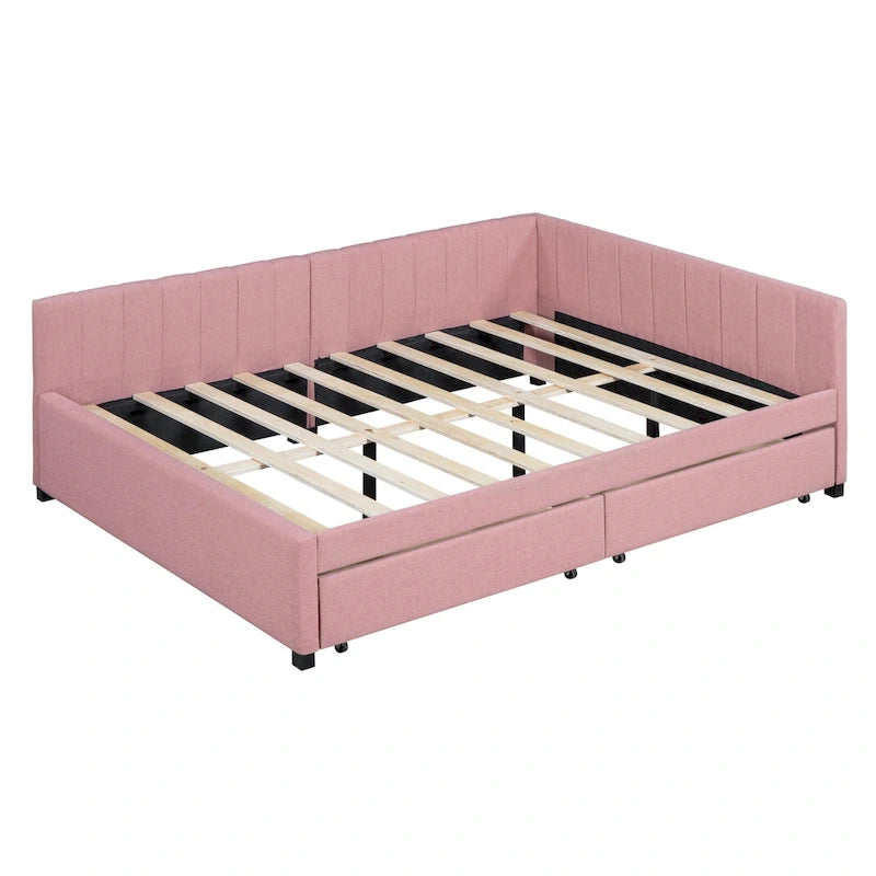 Lit de repos capitonné pleine grandeur avec 2 tiroirs de rangement Cadre de lit banquette Aucun sommier tapissier requis