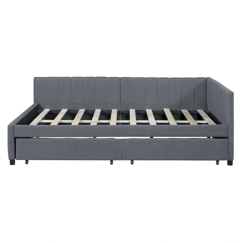 Lit de repos capitonné pleine grandeur avec 2 tiroirs de rangement Cadre de lit banquette Aucun sommier tapissier requis