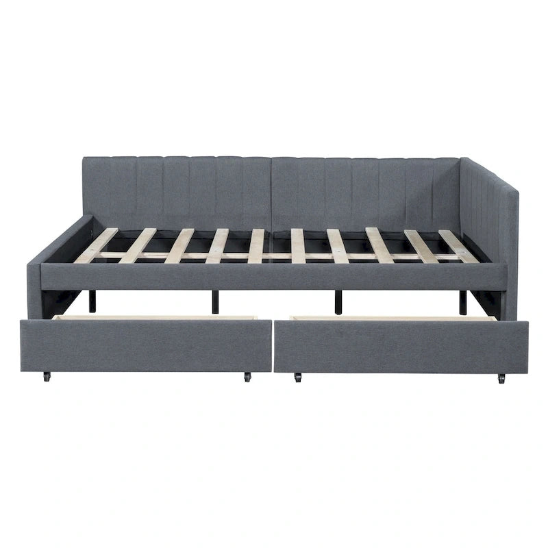 Lit de repos capitonné pleine grandeur avec 2 tiroirs de rangement Cadre de lit banquette Aucun sommier tapissier requis