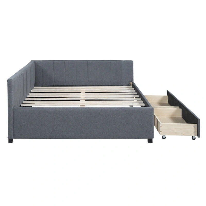 Lit de repos capitonné pleine grandeur avec 2 tiroirs de rangement Cadre de lit banquette Aucun sommier tapissier requis