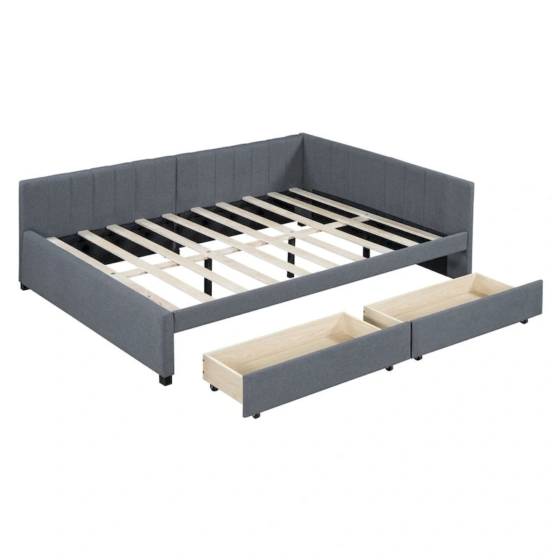 Lit de repos capitonné pleine grandeur avec 2 tiroirs de rangement Cadre de lit banquette Aucun sommier tapissier requis