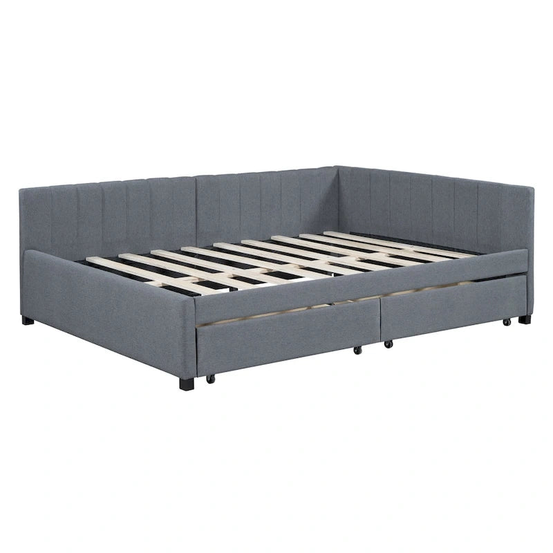 Lit de repos capitonné pleine grandeur avec 2 tiroirs de rangement Cadre de lit banquette Aucun sommier tapissier requis