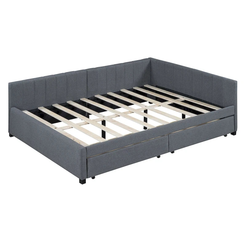 Lit de repos capitonné pleine grandeur avec 2 tiroirs de rangement Cadre de lit banquette Aucun sommier tapissier requis