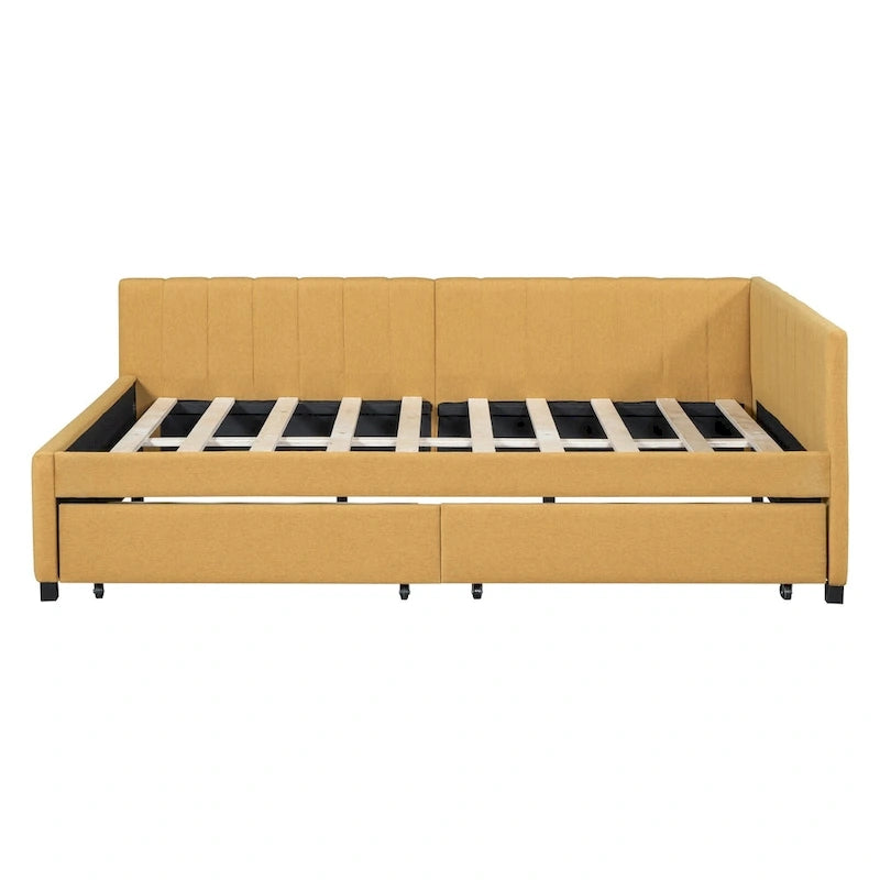Lit de repos capitonné pleine grandeur avec 2 tiroirs de rangement Cadre de lit banquette Aucun sommier tapissier requis