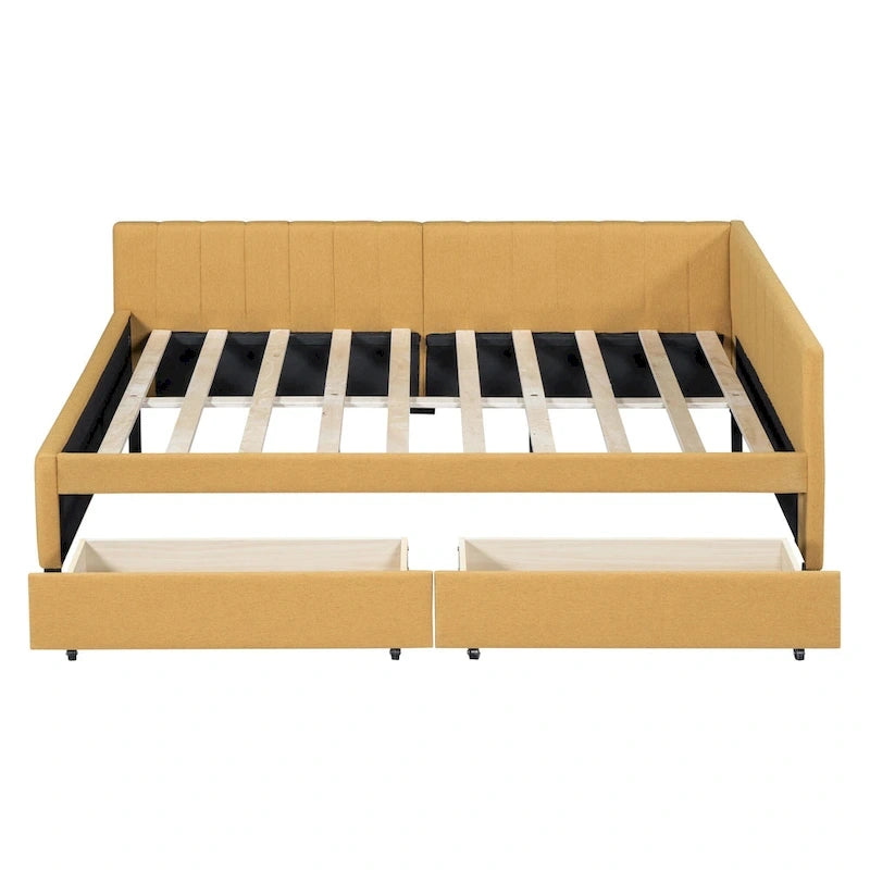 Lit de repos capitonné pleine grandeur avec 2 tiroirs de rangement Cadre de lit banquette Aucun sommier tapissier requis