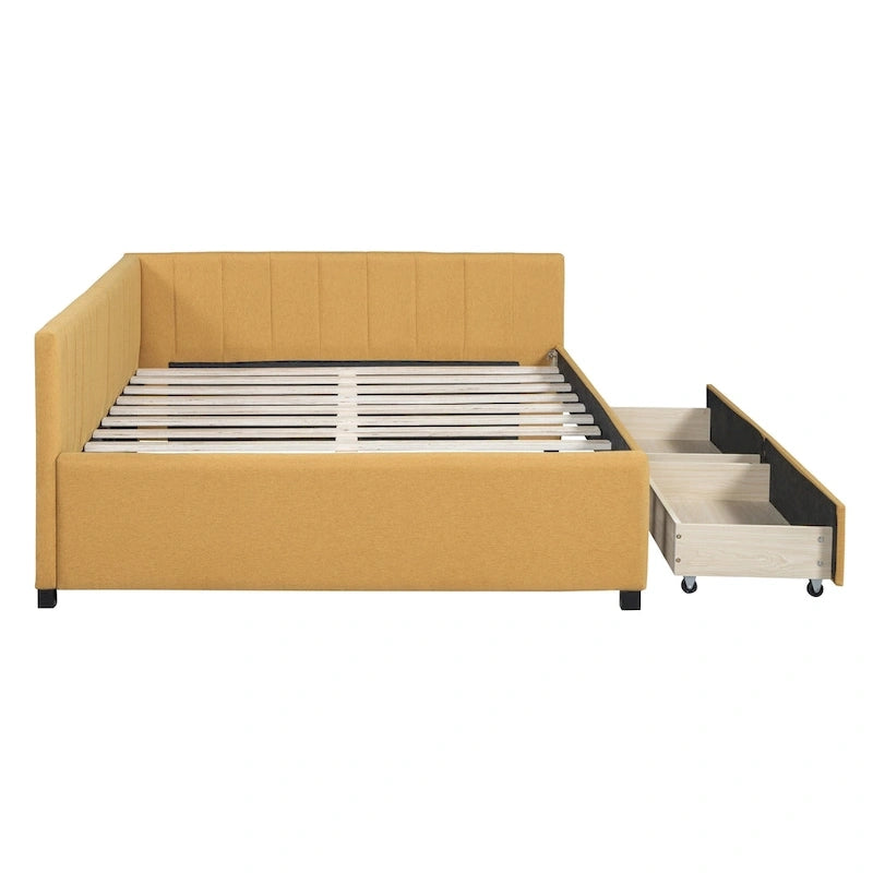 Lit de repos capitonné pleine grandeur avec 2 tiroirs de rangement Cadre de lit banquette Aucun sommier tapissier requis