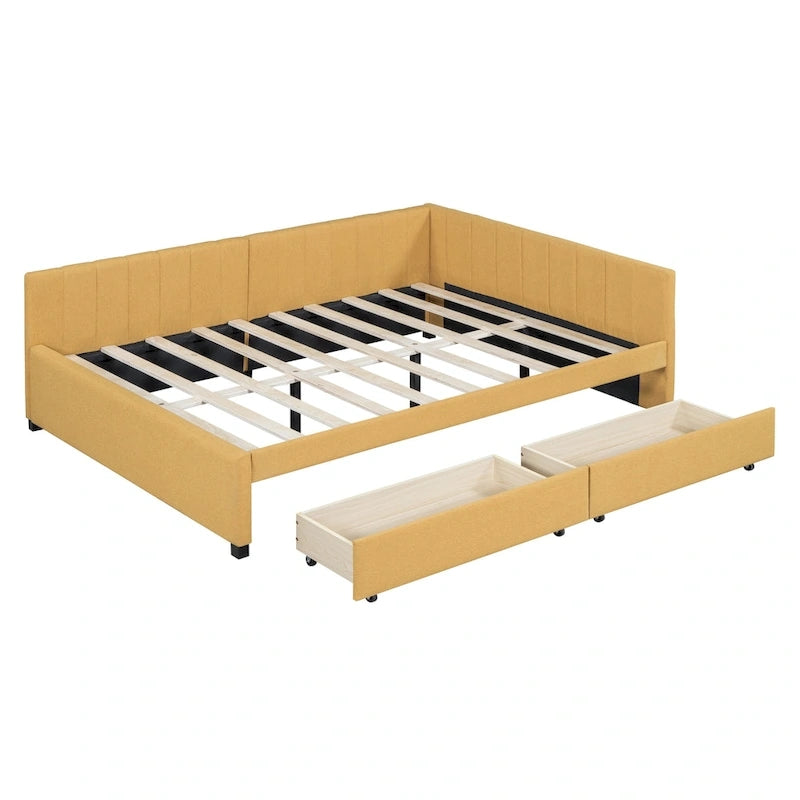 Lit de repos capitonné pleine grandeur avec 2 tiroirs de rangement Cadre de lit banquette Aucun sommier tapissier requis