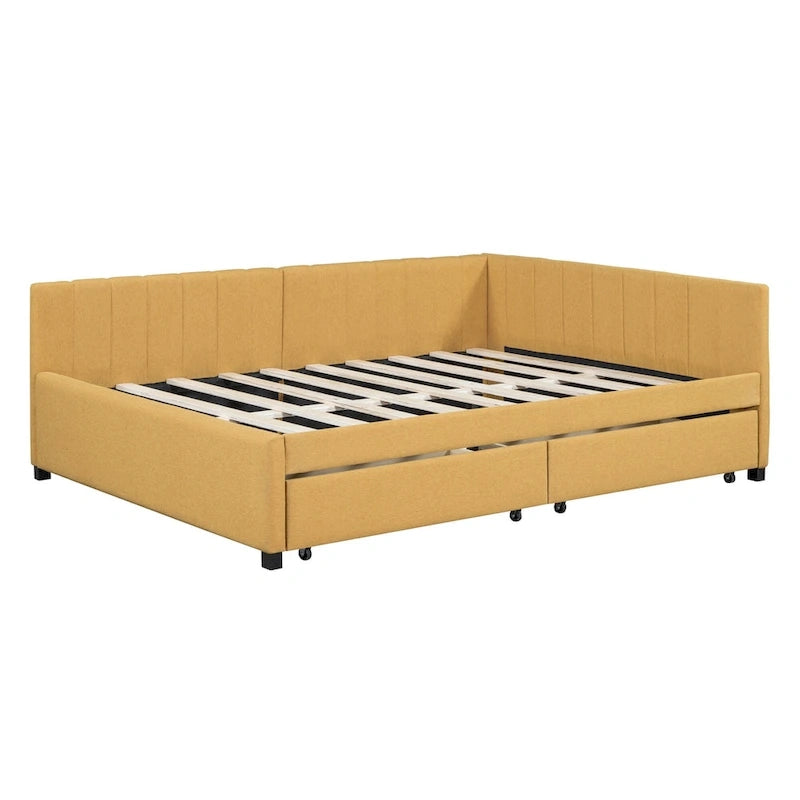 Lit de repos capitonné pleine grandeur avec 2 tiroirs de rangement Cadre de lit banquette Aucun sommier tapissier requis