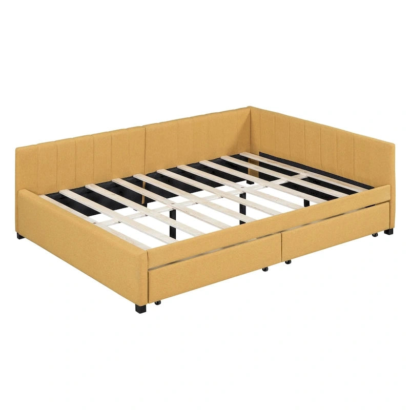Lit de repos capitonné pleine grandeur avec 2 tiroirs de rangement Cadre de lit banquette Aucun sommier tapissier requis
