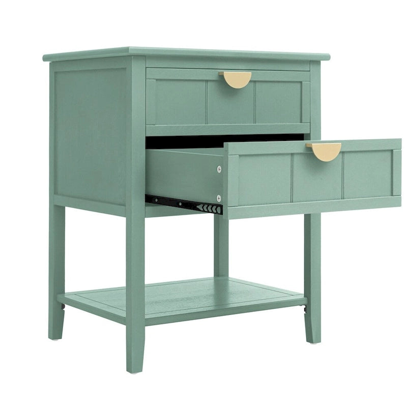 Table de chevet de style américain avec deux tiroirs de rangement – Table d'appoint de chambre à coucher avec finition grain de bois
