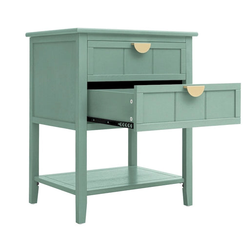 Table de chevet de style américain avec deux tiroirs de rangement – Table d'appoint de chambre à coucher avec finition grain de bois