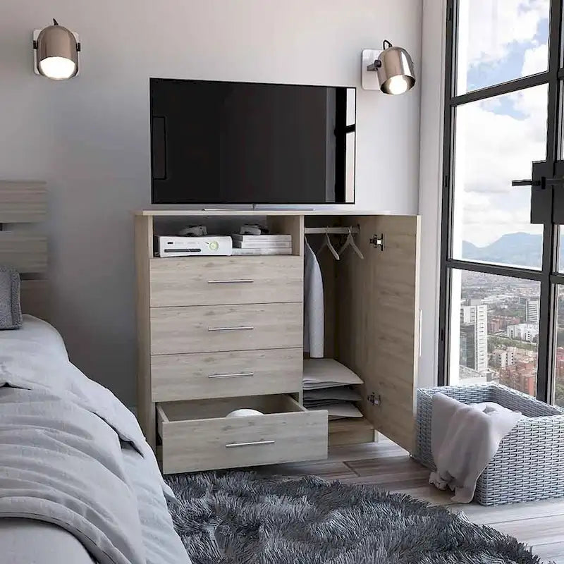 Commode à 4 tiroirs, Armoire à porte unique, Une étagère ouverte, Plateau supérieur de qualité supérieure