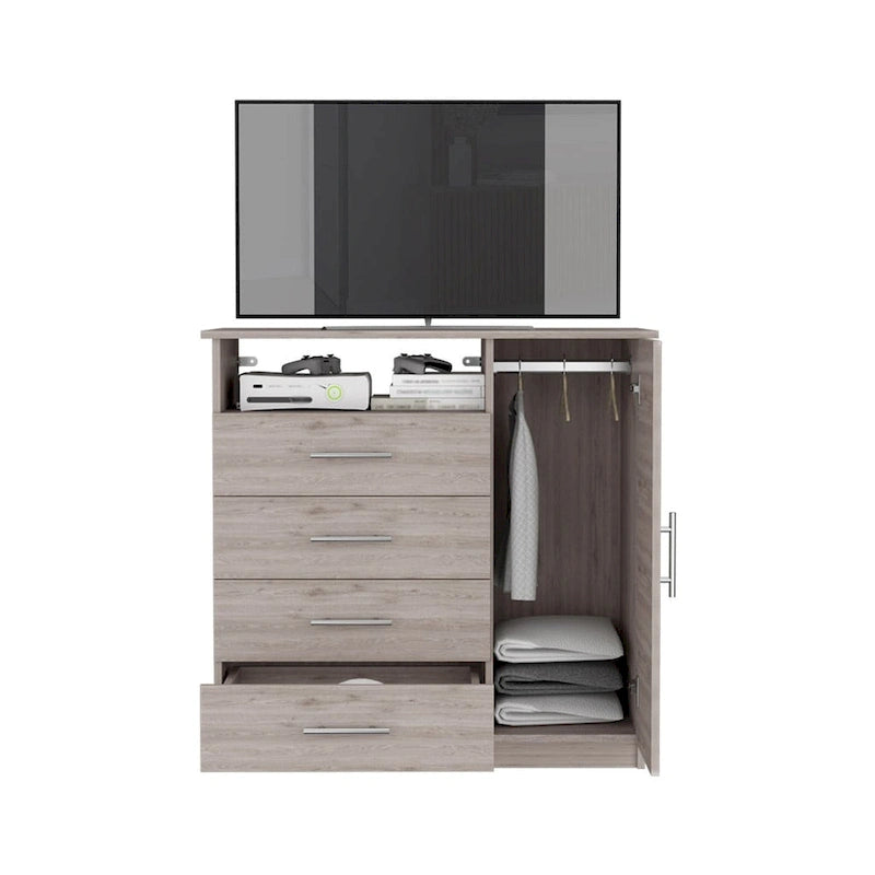 Commode à 4 tiroirs, Armoire à porte unique, Une étagère ouverte, Plateau supérieur de qualité supérieure