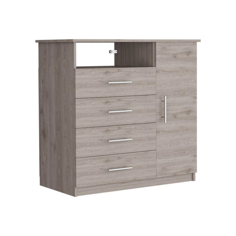 Commode à 4 tiroirs, Armoire à porte unique, Une étagère ouverte, Plateau supérieur de qualité supérieure