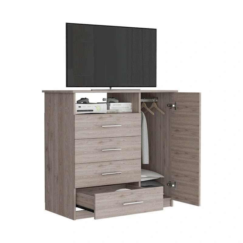 Commode à 4 tiroirs, Armoire à porte unique, Une étagère ouverte, Plateau supérieur de qualité supérieure