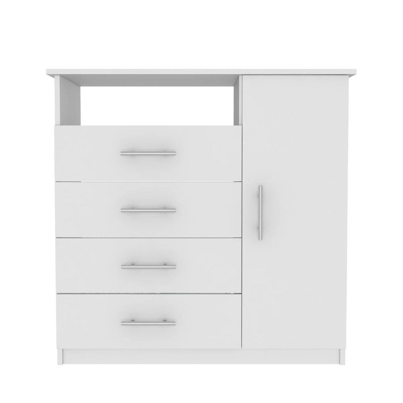 Commode à 4 tiroirs, Armoire à porte unique, Une étagère ouverte, Plateau supérieur de qualité supérieure