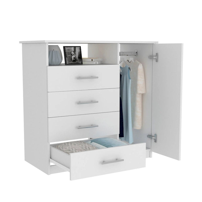 Commode à 4 tiroirs, Armoire à porte unique, Une étagère ouverte, Plateau supérieur de qualité supérieure