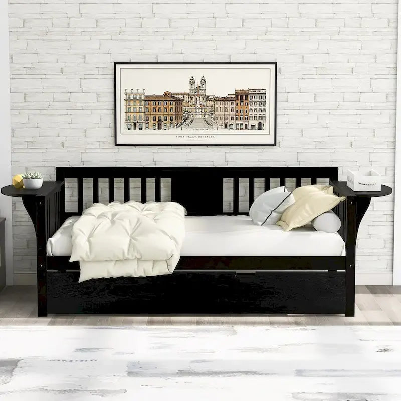 Lit de repos double en bois avec lit gigogne, canapé-lit pour chambre ou salon