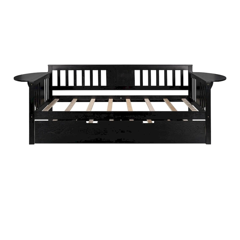 Lit de repos double en bois avec lit gigogne, canapé-lit pour chambre ou salon