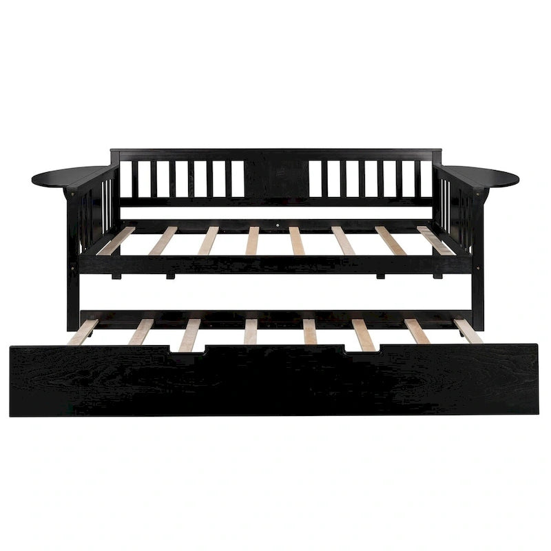 Lit de repos double en bois avec lit gigogne, canapé-lit pour chambre ou salon