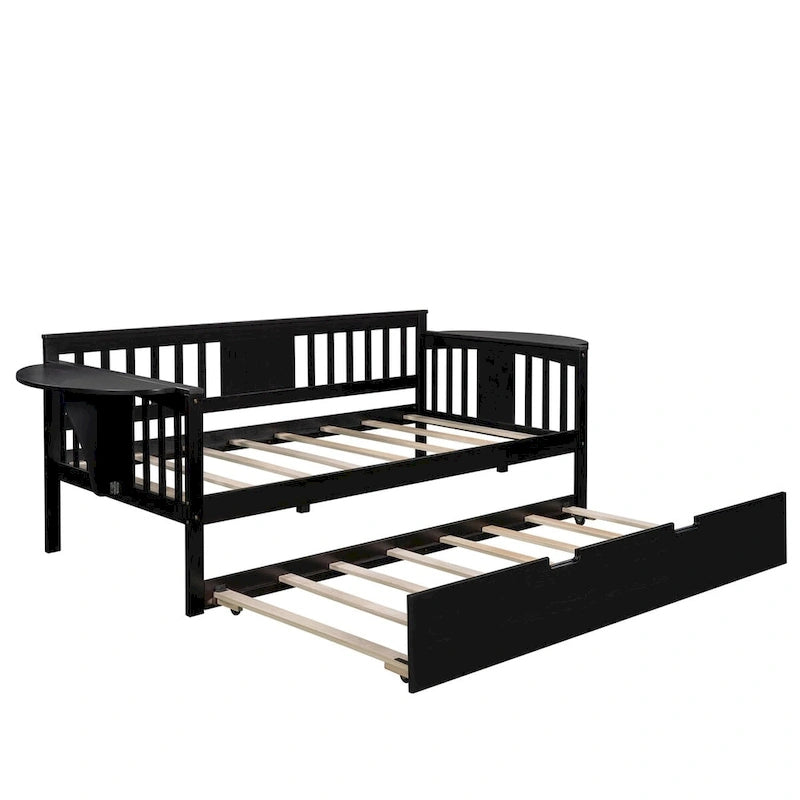 Lit de repos double en bois avec lit gigogne, canapé-lit pour chambre ou salon