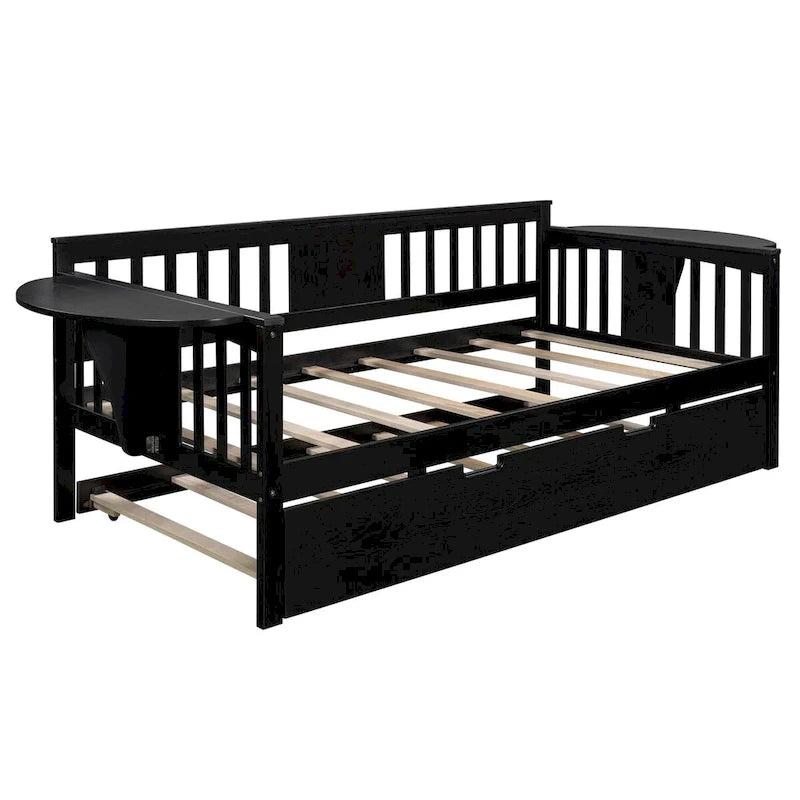 Lit de repos double en bois avec lit gigogne, canapé-lit pour chambre ou salon