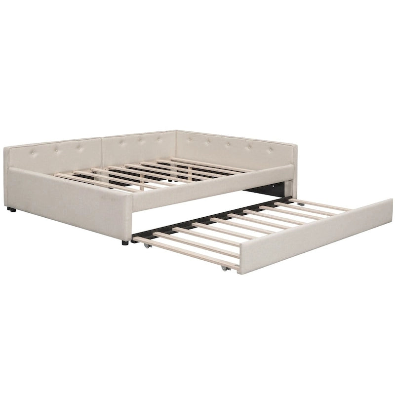 Lit plateforme capitonné Queen avec port USB et lit gigogne