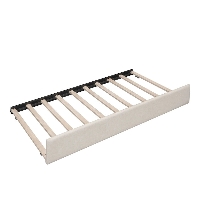 Lit plateforme capitonné Queen avec port USB et lit gigogne