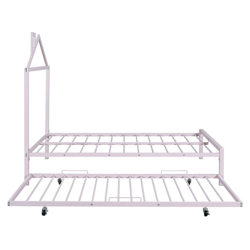 Lit plateforme en métal pleine grandeur avec lit gigogne double – Pas besoin de sommier, conception peu encombrante