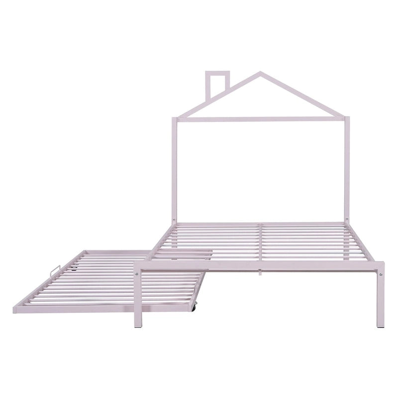 Lit plateforme en métal pleine grandeur avec lit gigogne double – Pas besoin de sommier, conception peu encombrante