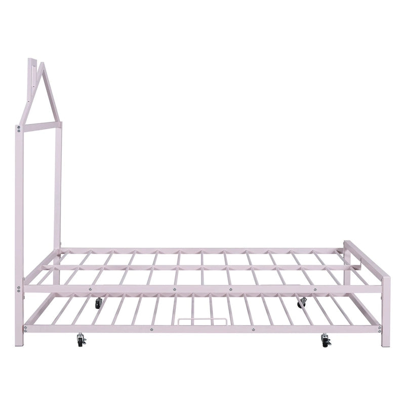 Lit plateforme en métal pleine grandeur avec lit gigogne double – Pas besoin de sommier, conception peu encombrante
